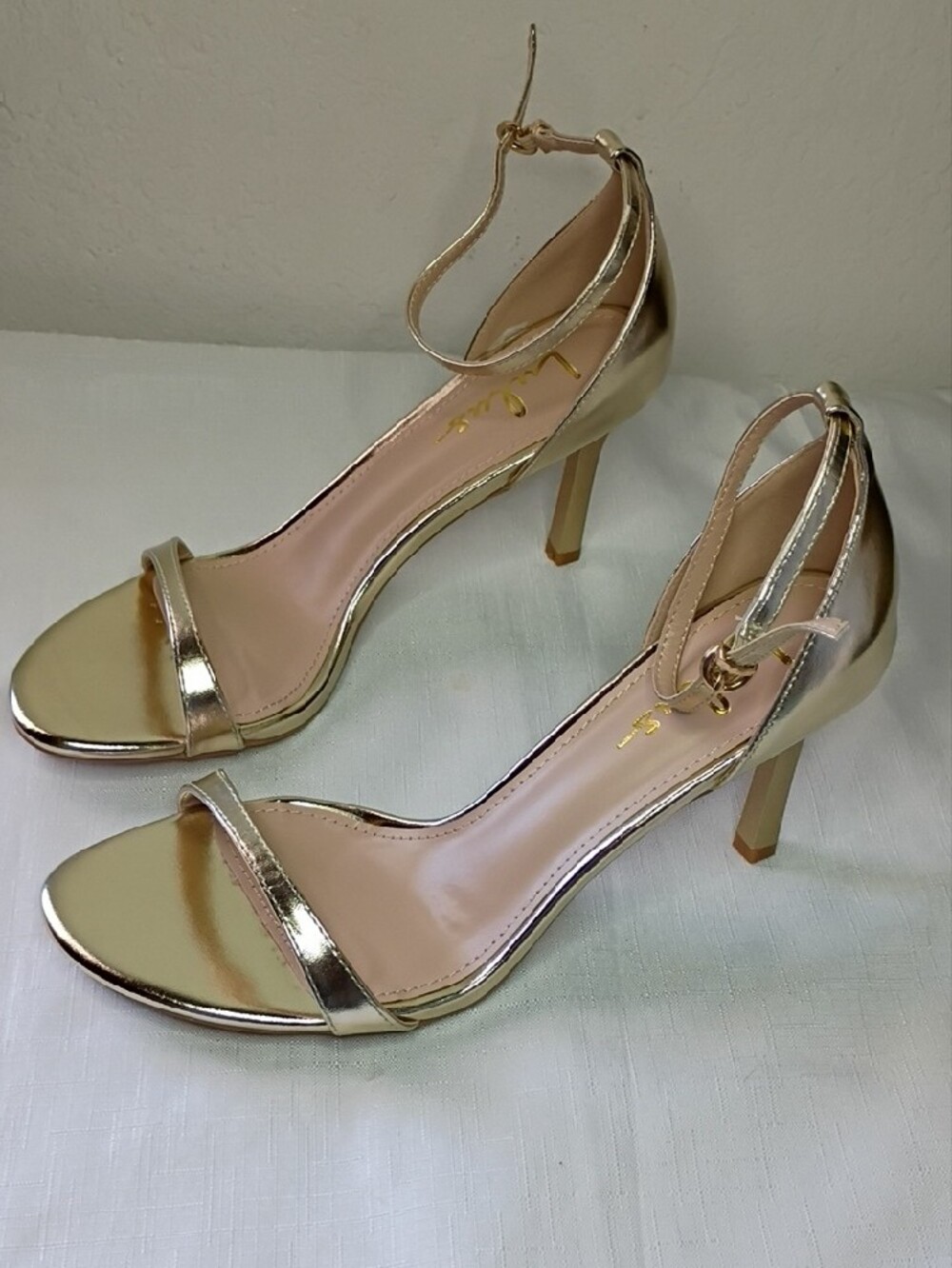 Lulus Gold Ankle-Strap High Heel Sandals Size 8.5 - Picture 4 of 11